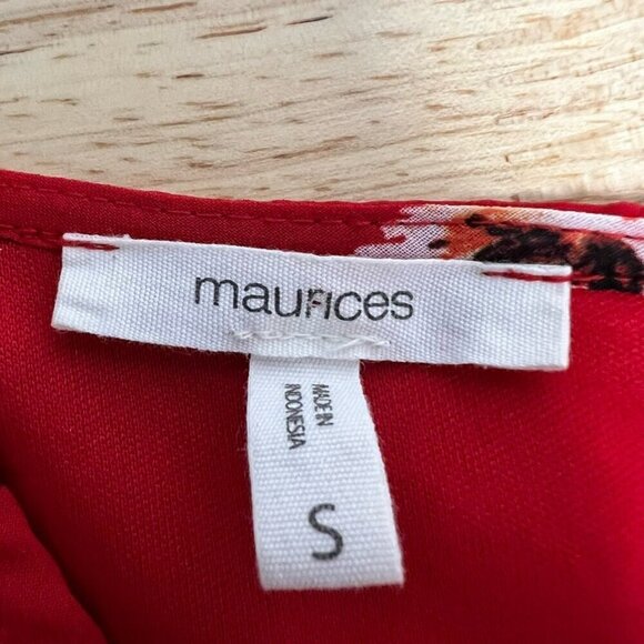Maurices Womens A Line Dress Red Multicolor Floral Faux Wrap Short Sleeve S - Picture 10 of 10